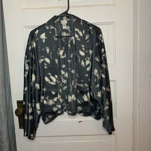 Open Front Kimono Rave Party Jacket Black & Cream a new day, Size: One Size